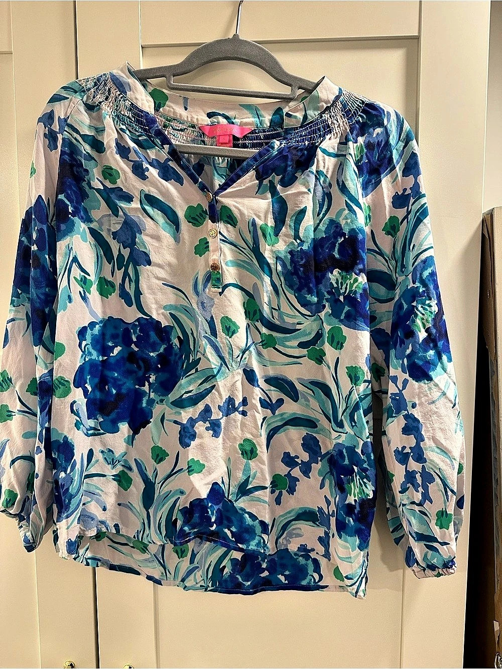Lilly Pulitzer Elsa Silk Top Floral Blouse Blue & Green Small
